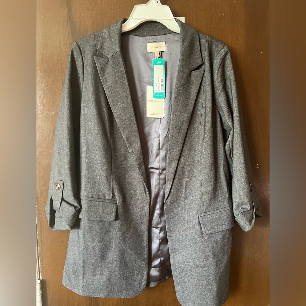 Skies Are Blue Charcoal Boyfriend Oversized Blazer
